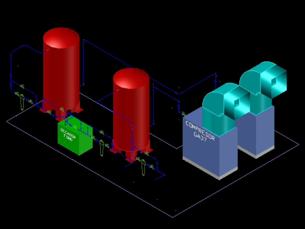 Compressed air system in 3d.