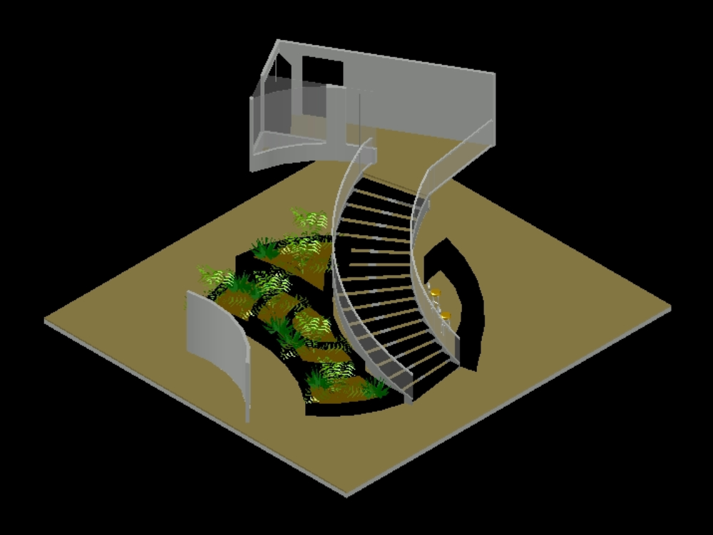 Escalier hélicoïdal en 3D.