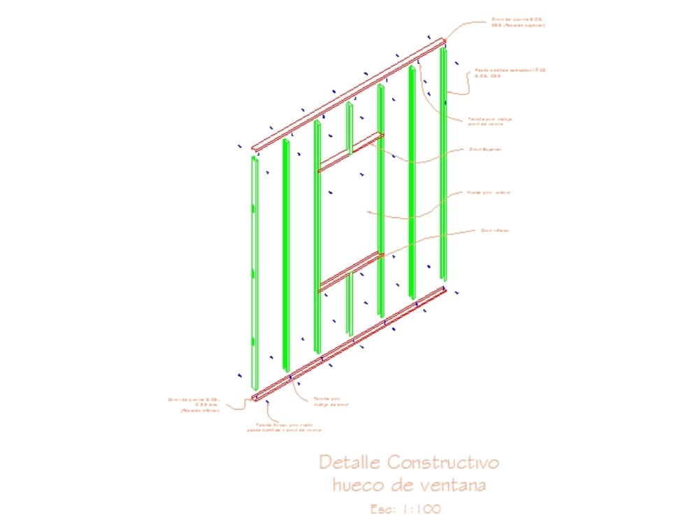 Constructive details - Plaster panel walls (Tablaroca) scale 1:100