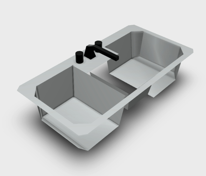 Küchenspüle, dreifache Schüssel mit Wasserhähnen