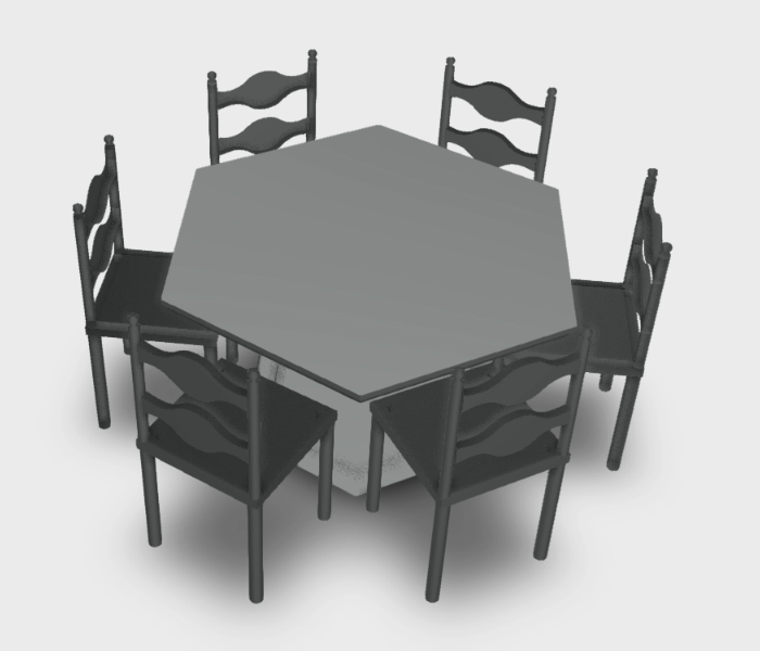 Mesa de jantar hexagonal