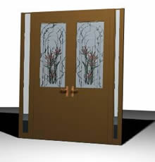 Porte d'accès en bois avec verre artistique