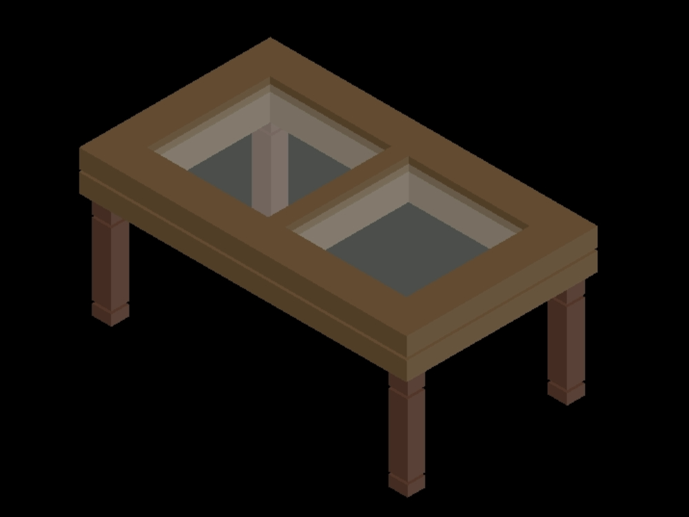 Table en bois et verre en 3D.