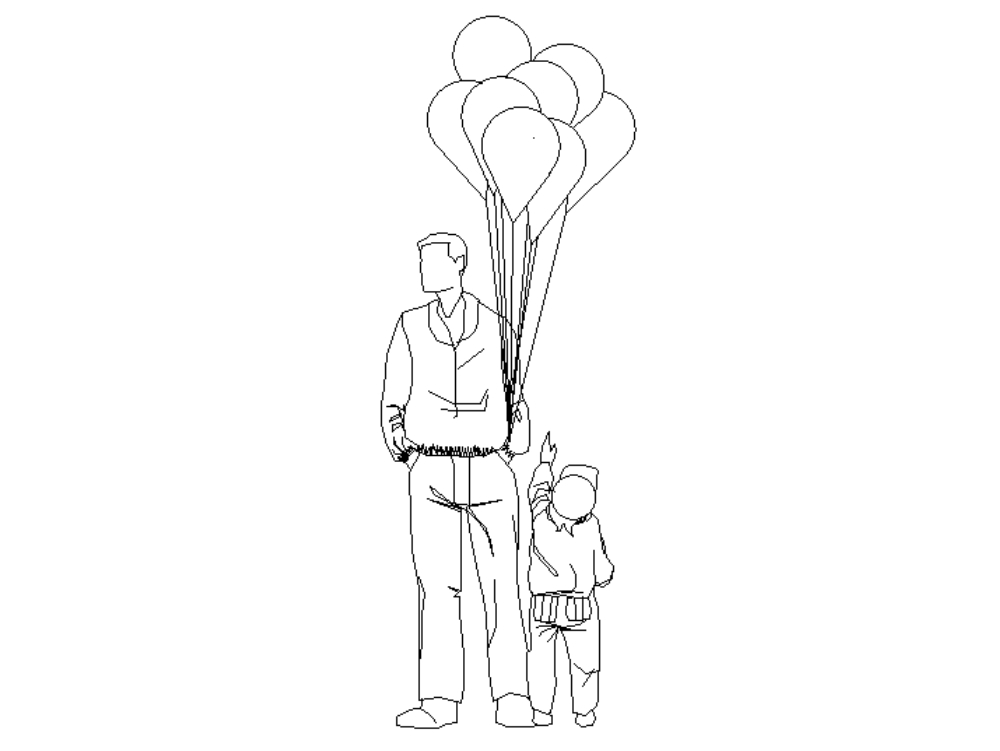 Homem e menino com balões.