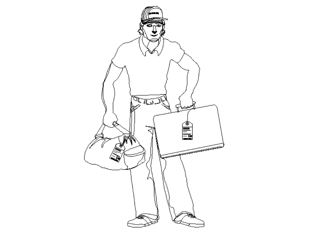 Silhouette eines Mannes mit Koffern.