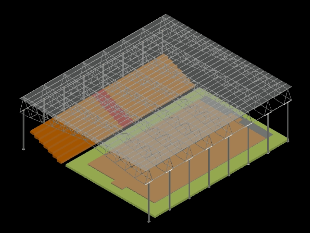 Terrain de sport avec couverture 3D.