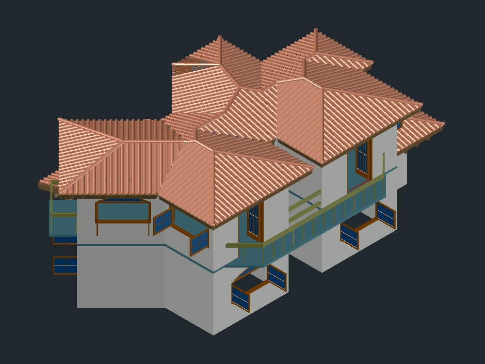 Two-story residence with sloped roofs