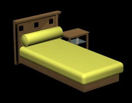 Ensemble de chambre à coucher lit simple 3D