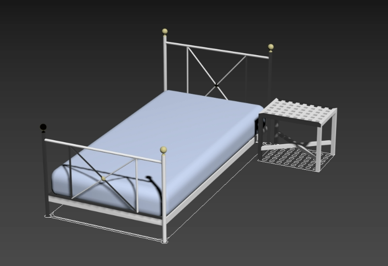 Mesa de cabeceira e cama 3D
