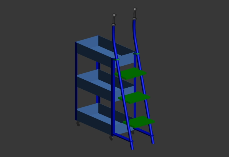 Voiture de boîtes de fichiers 3D avec escalier pour accéder aux fichiers de niveaux supérieurs
