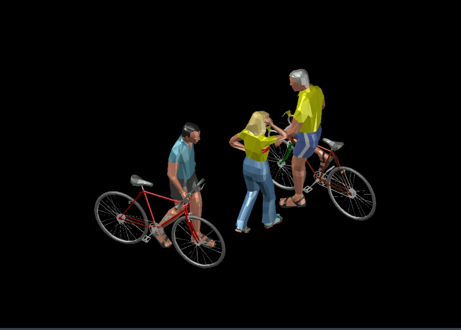 3d people with bicycles