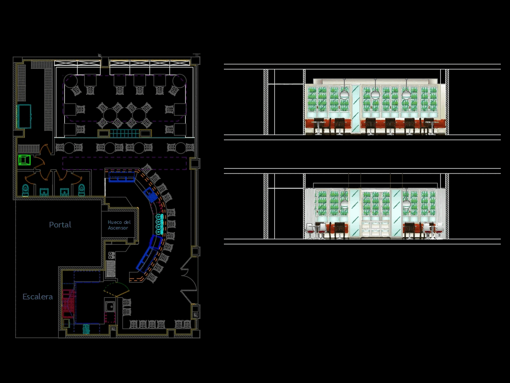 Restaurant bar in AutoCAD | CAD download (1.5 MB) | Bibliocad