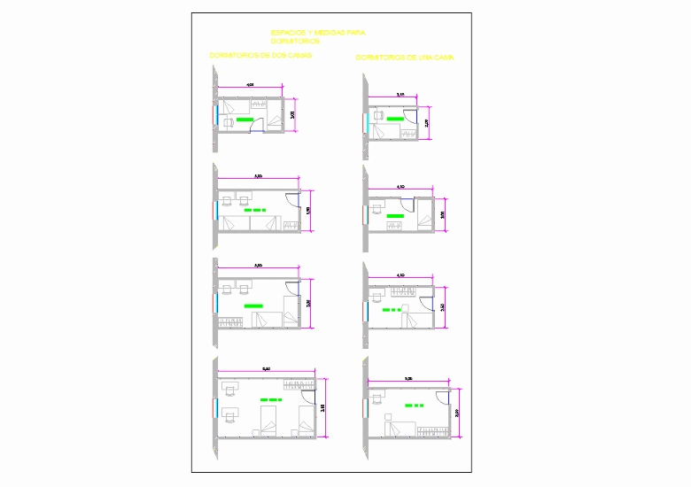 Medidas para dormitorios en AutoCAD | Descargar CAD gratis (32.81 KB
