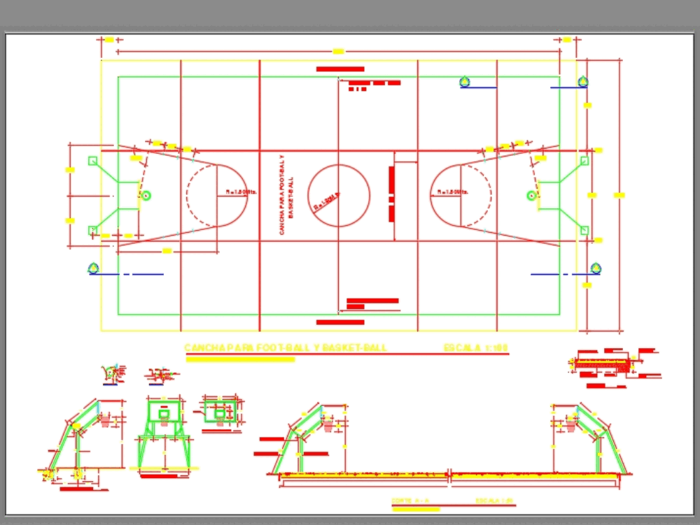 Cancha de basketball en AutoCAD | Descargar CAD ( KB) | Bibliocad