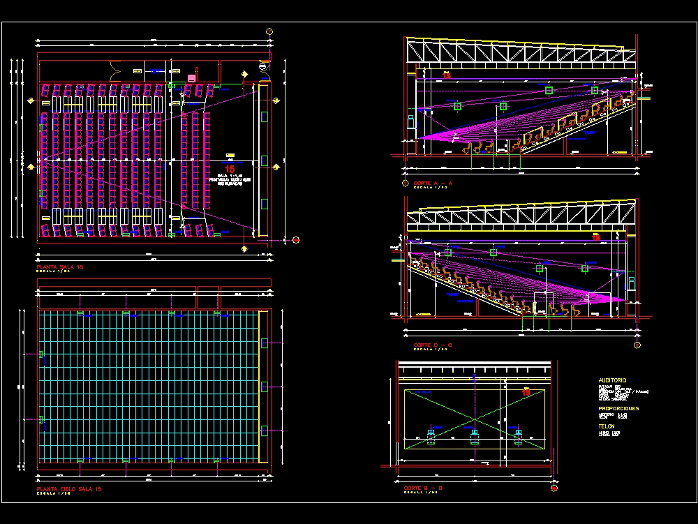 Cine en AutoCAD | Descargar CAD (160.64 KB) | Bibliocad