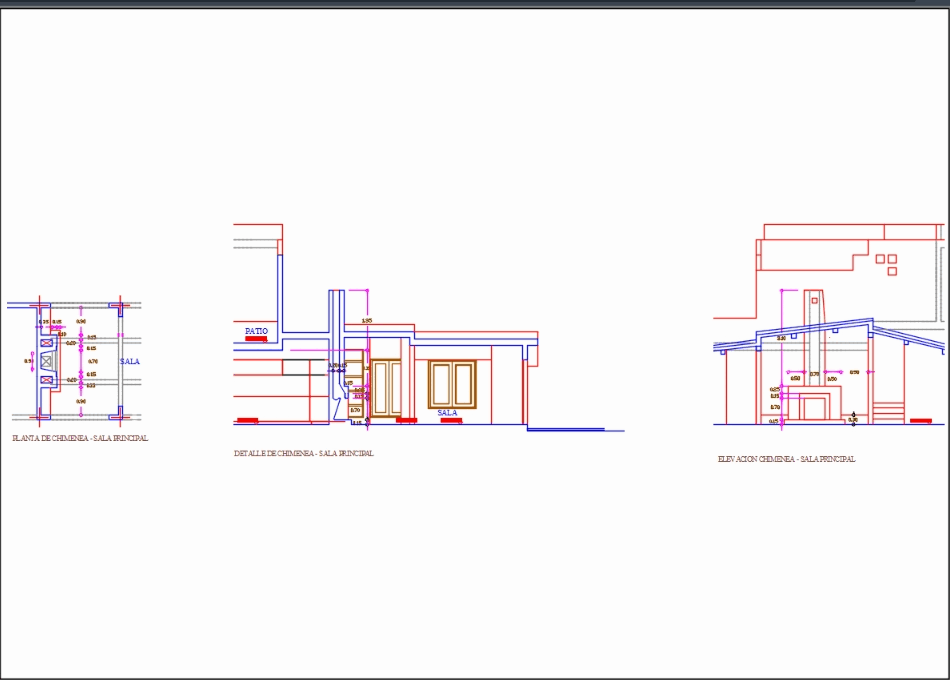 Detalle de chimenea en vivienda en AutoCAD | CAD (24.24 KB) | Bibliocad