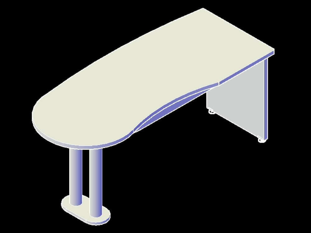 Halbinselförmiger Schreibtisch in 3D.