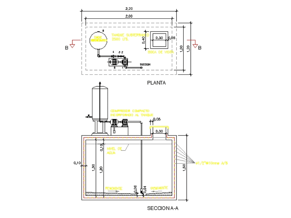 Tanque sub-terraneo - cisterna en AutoCAD | CAD (30.21 KB) | Bibliocad