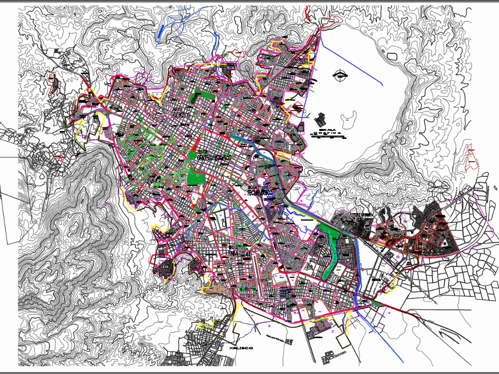 Plano urbanístico con trazado topográfico