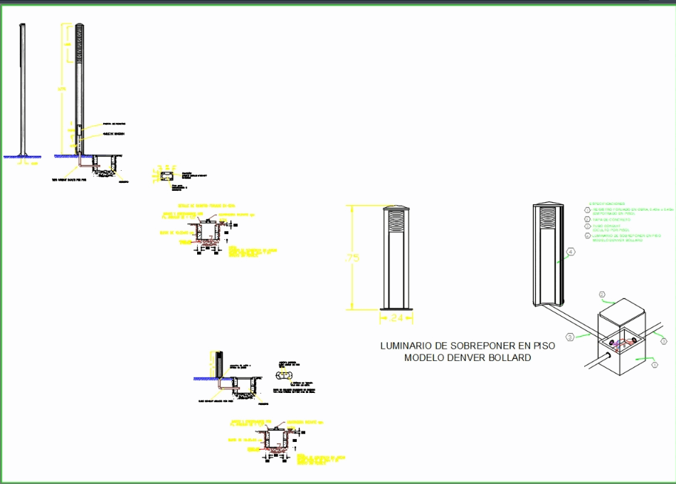 Lighting bollard details in AutoCAD | CAD download (118.54 KB) | Bibliocad