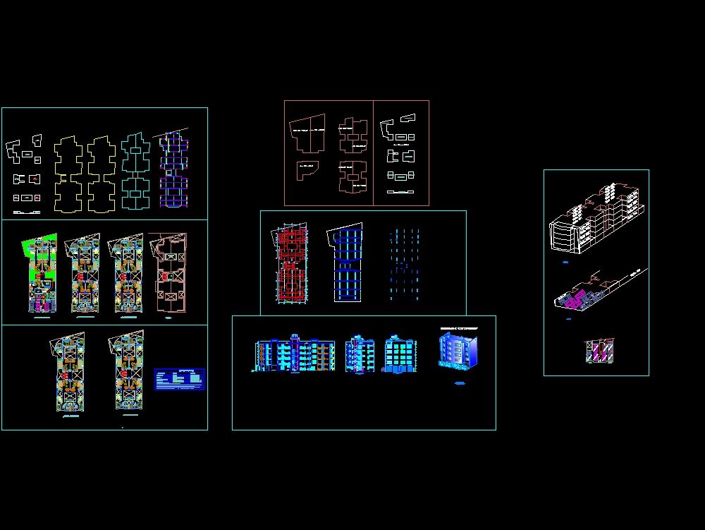 Apartment building - five doors in AutoCAD | CAD (1.76 MB) | Bibliocad