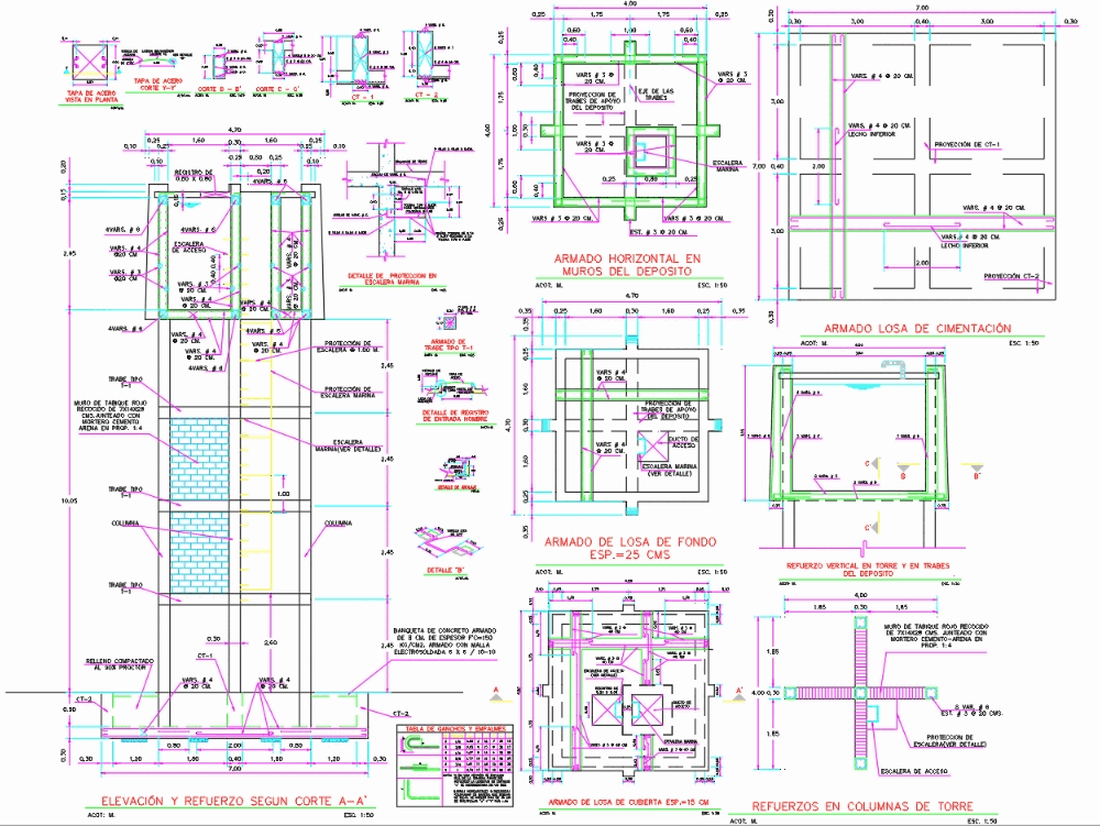 Concrete water tank - details in AutoCAD CAD 313.59 KB Bibliocad