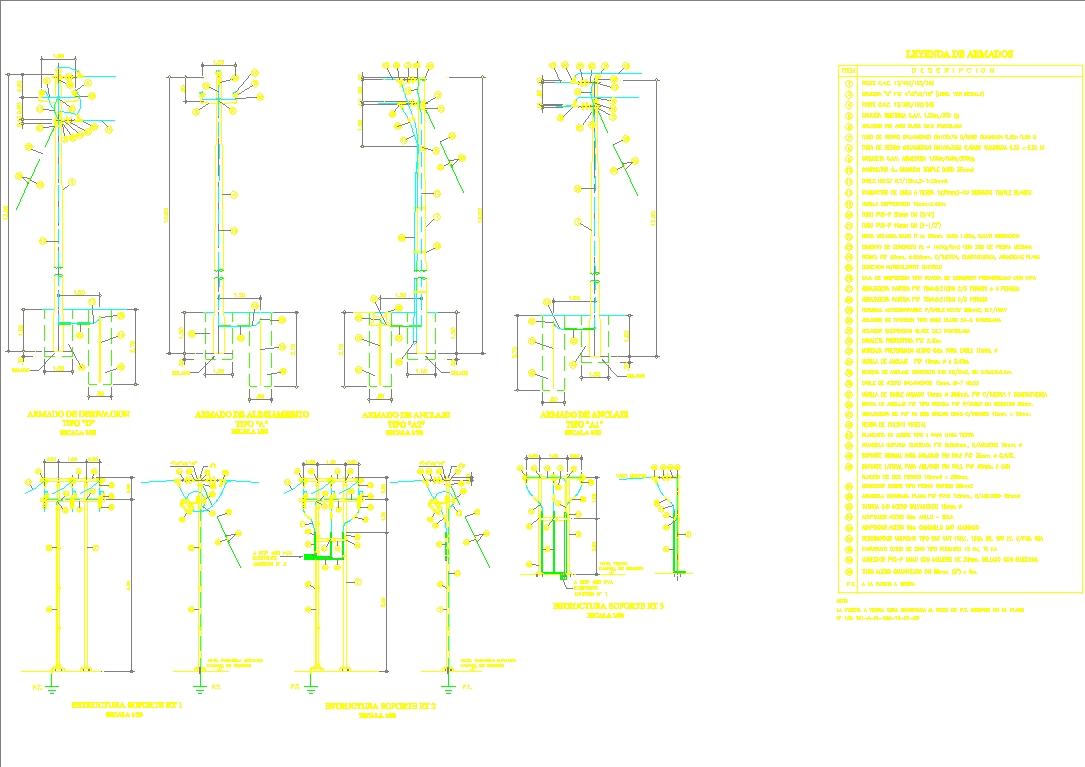 Postes armados 10kv en AutoCAD | Descargar CAD gratis (467.83 KB