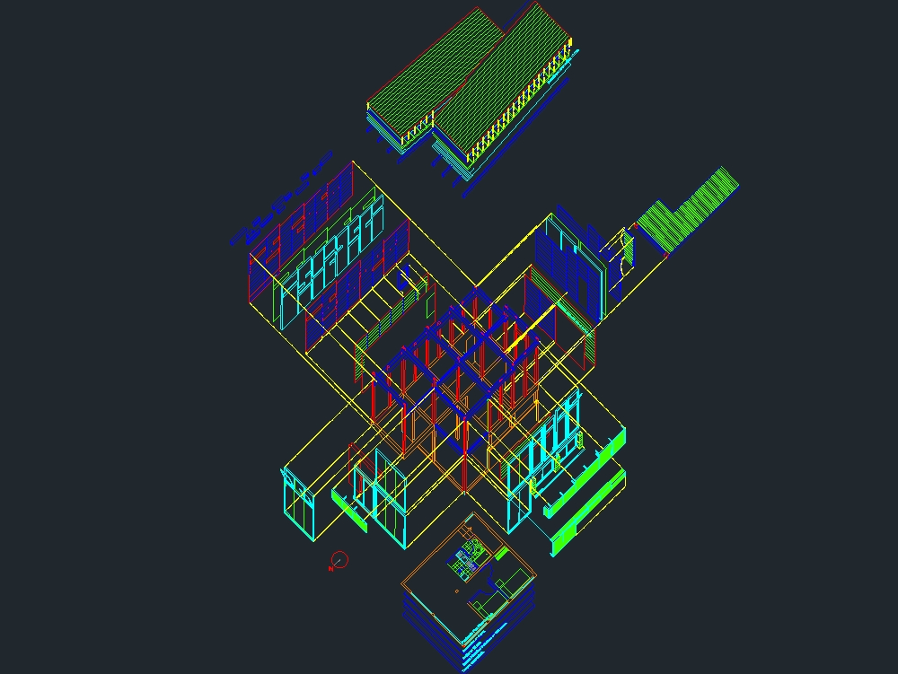 Exploded view isometric house