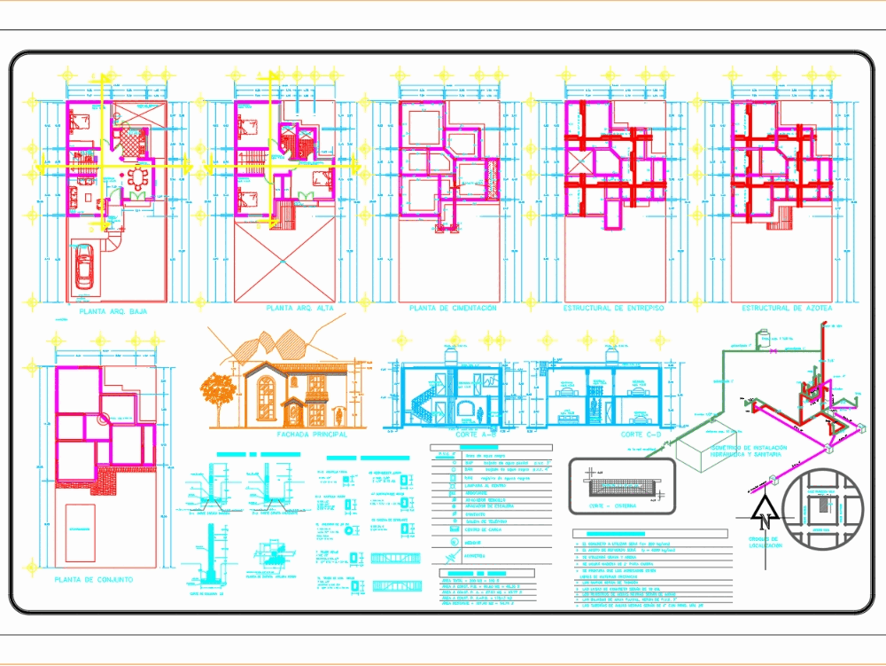 Casa Habitacion Dos Plantas En Autocad Cad Kb Bibliocad