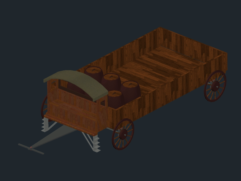 Wagon avec barils modèle 3D