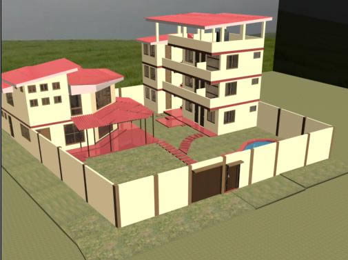 Habitação familiar e alojamento 3D