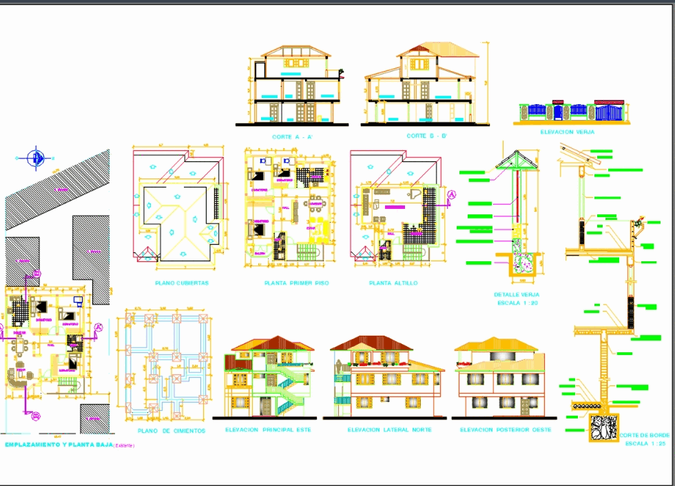 Casa de dos pisos en AutoCAD | Descargar CAD (1.14 MB) | Bibliocad