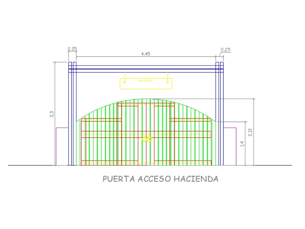 Puerta acceso granja en AutoCAD | Descargar CAD gratis (24.54 KB