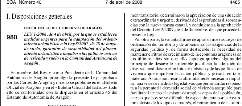 Ley Urbanistica Aragonesa 5/1999 y 1/2008