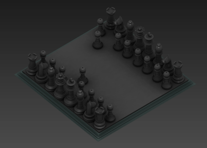 Brett mit 3D-Schachfiguren