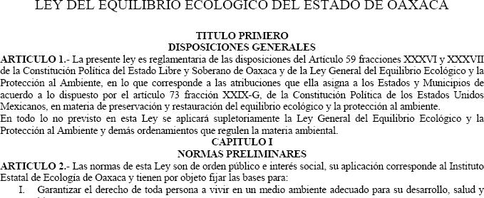 LEY DE EQUILIBRIO ECOLOGICO OAXACA MEXICO