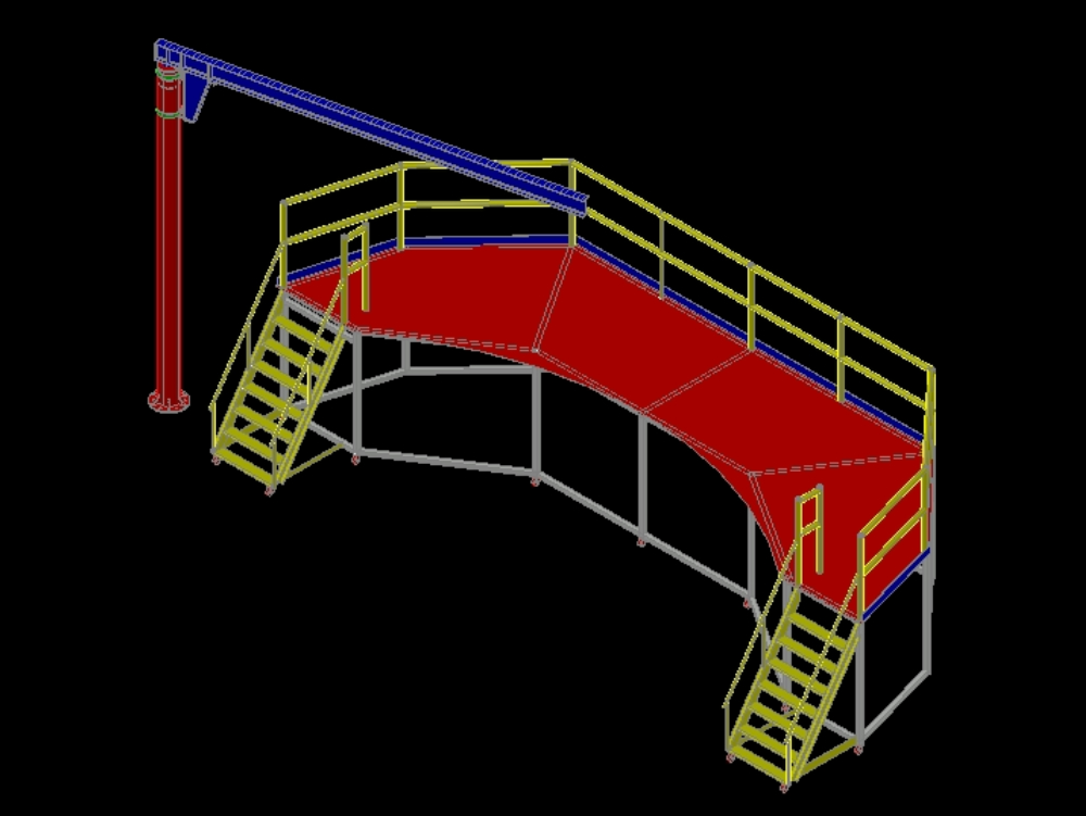 Rotating crane with platform in 3d.