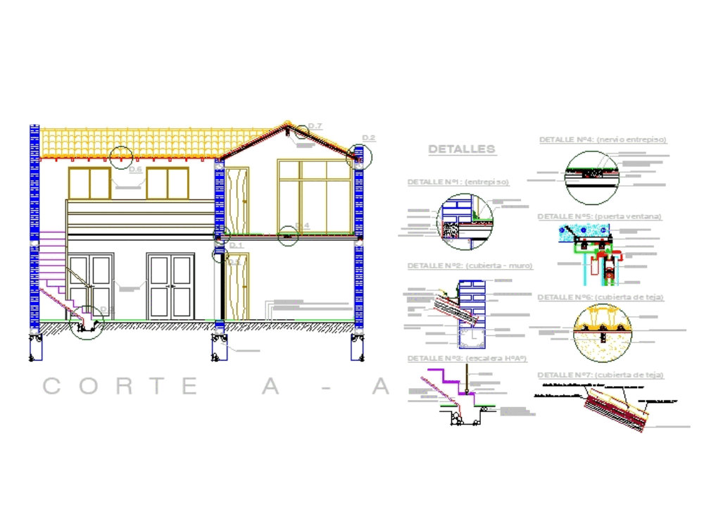 Corte vivienda de dos plantas en AutoCAD CAD 216 73 KB 