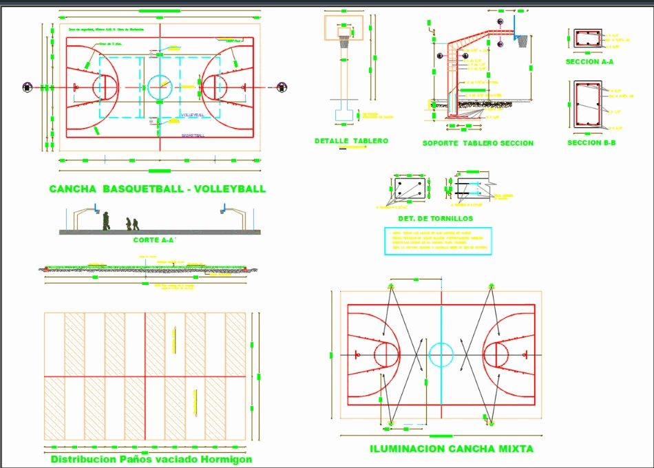 Detalles cancha basketball en AutoCAD | CAD ( MB) | Bibliocad