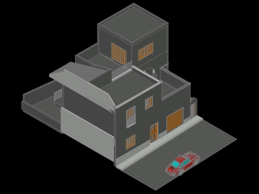 Housing between party walls in 3d.
