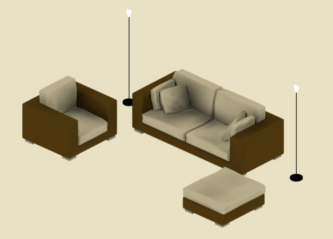 Sala de estar en 3D.