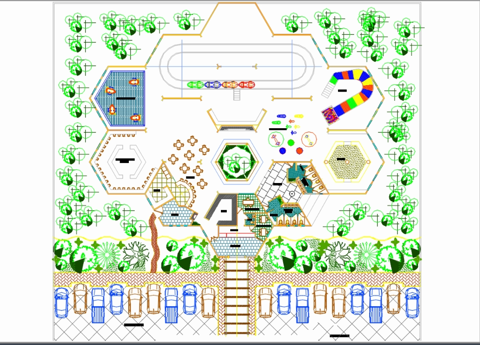 Parque de jogos e sala de eventos em AutoCAD, CAD (2.34 MB)