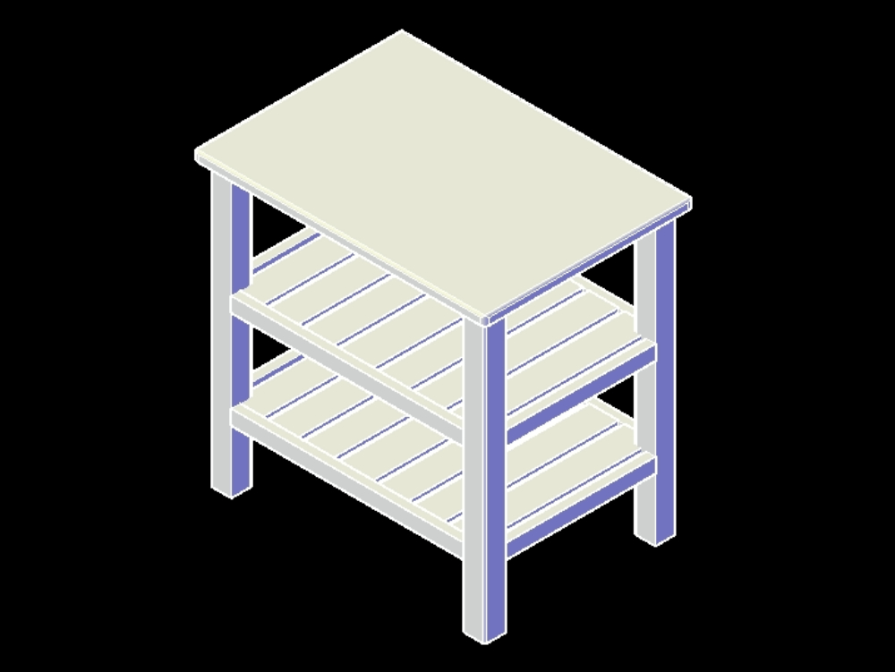 Kleiner Tisch mit Regalen in 3D.