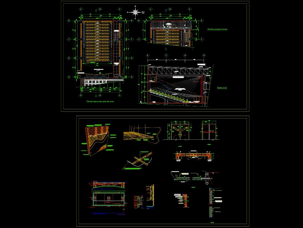 Sala de cine en AutoCAD | Descargar CAD (792.66 KB) | Bibliocad