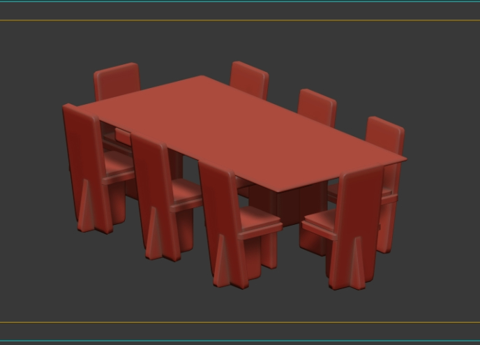 Table en verre et chaises en bois 3d