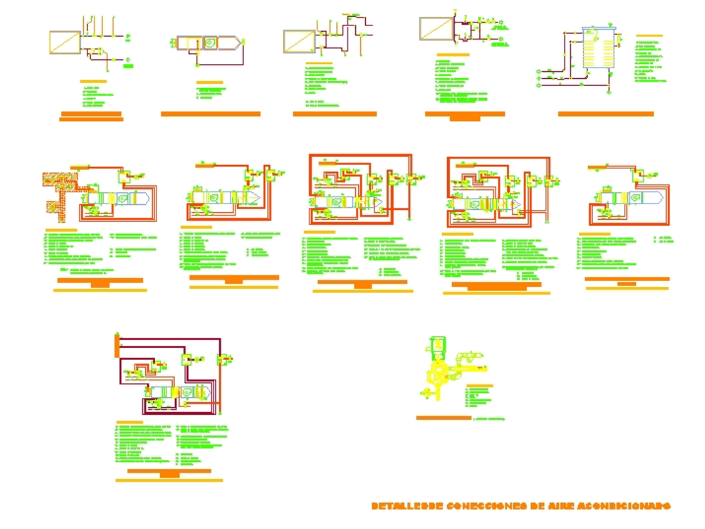 Detalhes das conexões e diagramas do equipamento de ar condicionado