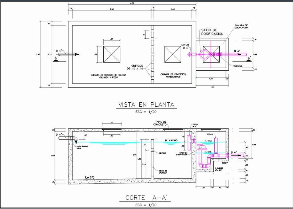 Septic tank with dosing siphon in AutoCAD CAD 44 28 KB 
