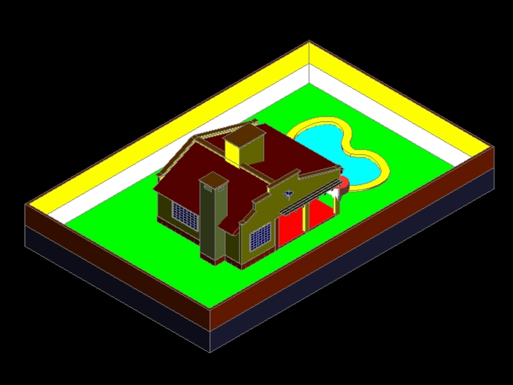 Maison avec piscine 3D.