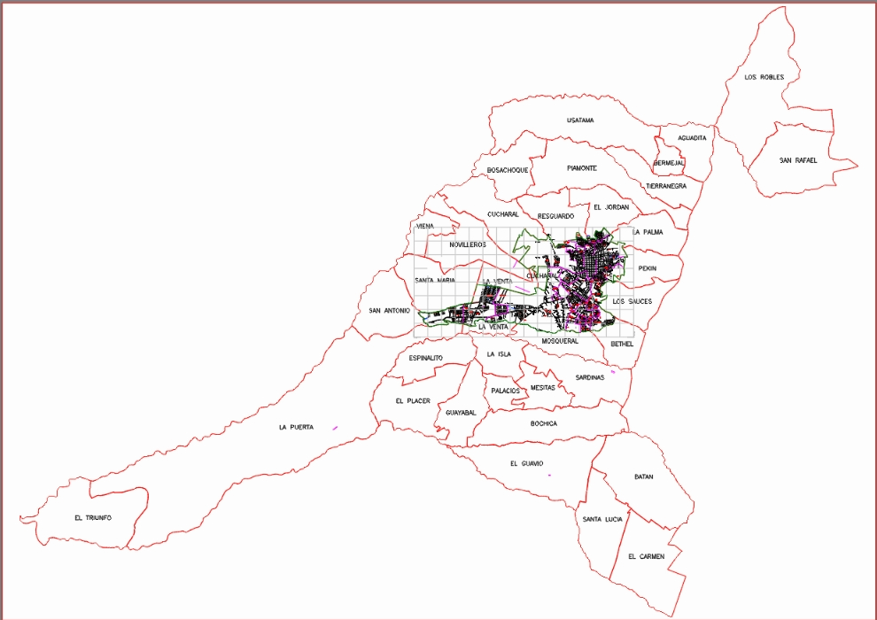 Carte Fusagasuga - rurale et urbaine