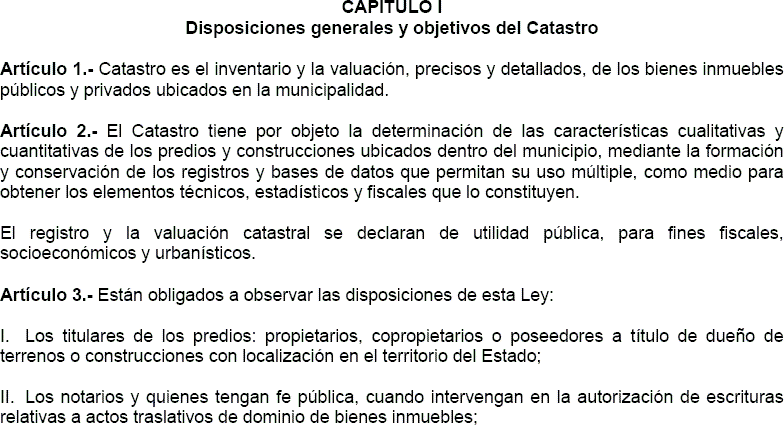 Lei do Cadastro Municipal do Estado de Jalisco.